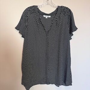 Rose & Olive Black and White Polka Dot Flutter Sleeve Blouse